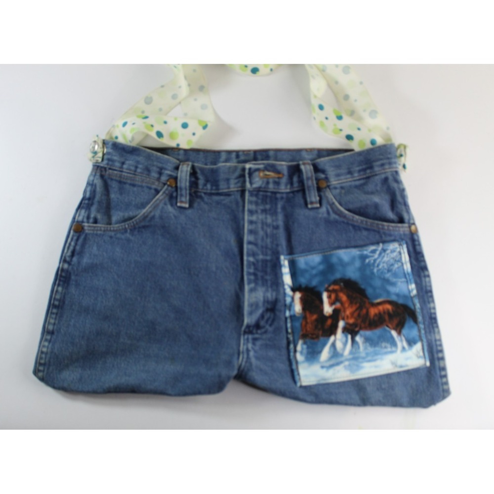 Custom Wrangler Jeans Purse Horse Theme Patch Pocket and Shoulder Sling bag Hobo